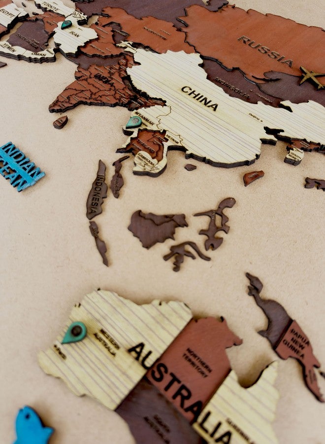 Elk 3D Wooden World Map Wall Decor with Country Names & Capitals | Premium Multilayer Laser Cut Wall Art | Easy DIY Installation | Travel Theme Home Decor for Living Room, Office - Image 5