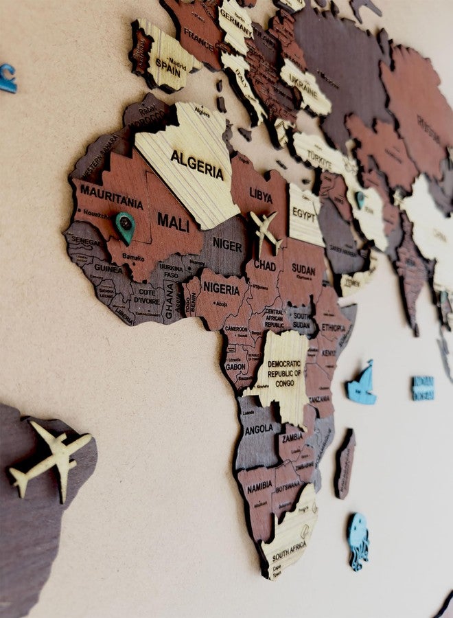 Elk 3D Wooden World Map Wall Decor with Country Names & Capitals | Premium Multilayer Laser Cut Wall Art | Easy DIY Installation | Travel Theme Home Decor for Living Room, Office - Image 3