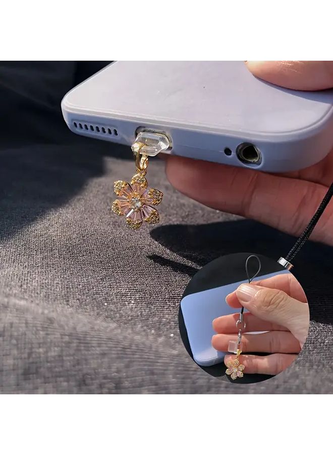 Sparkling Pink Zirconia Flower Phone Dust Plug For Type C Valentine Gift Pendant - Image 4