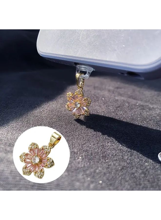 Sparkling Pink Zirconia Flower Phone Dust Plug For Type C Valentine Gift Pendant - Image 3