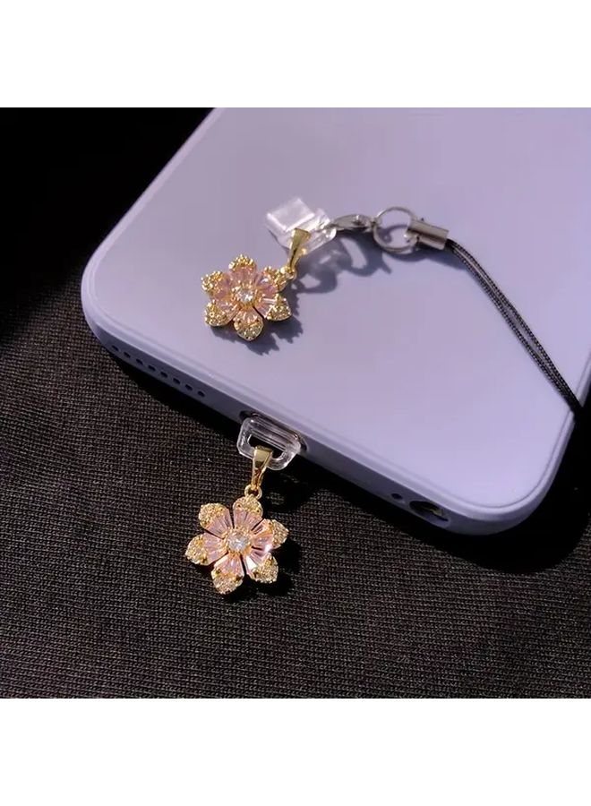 Sparkling Pink Zirconia Flower Phone Dust Plug For Type C Valentine Gift Pendant - Image 1