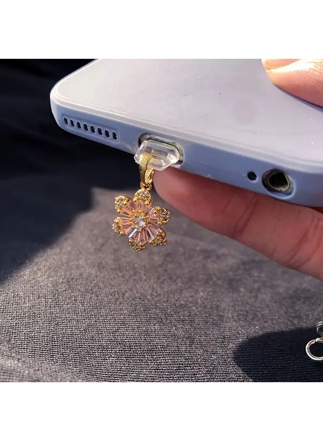 Sparkling Pink Zirconia Flower Phone Dust Plug For Type C Valentine Gift Pendant - Image 5