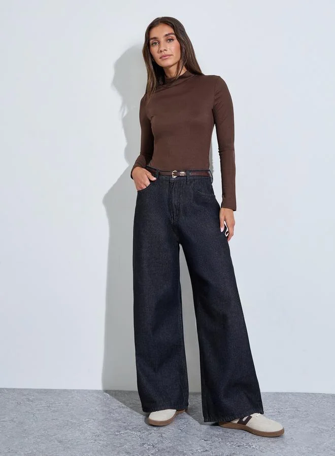 ستايلي Burgundy Solid Fitted High Neck Knit Top