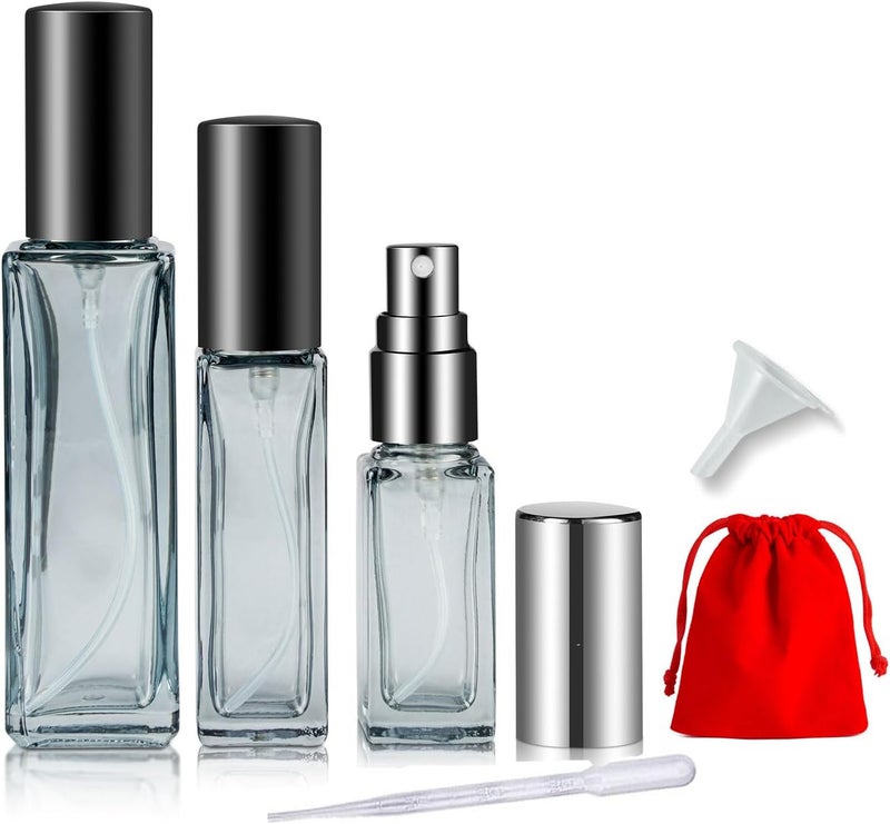 عبوة جينكسيهوان تشو من 3 زجاجات عطر قابلة لإعادة التعبئة 5ملX1، 10ملX1، 20ملX1 زجاجة رذاذ عطرية صغيرة رمادية محمولة، رذاذ عطر للسفر للرجال والنساء