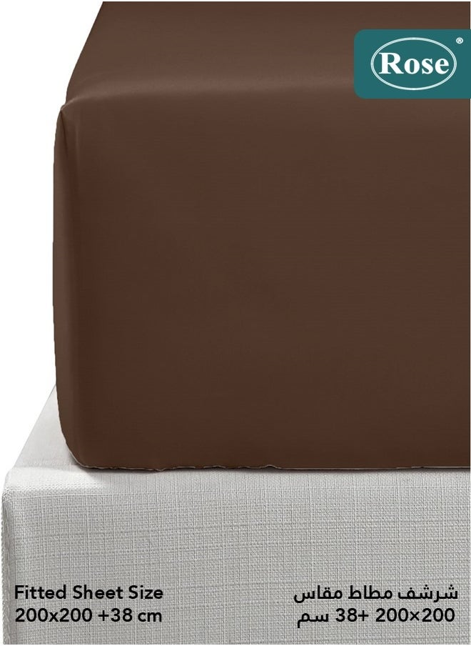 Rose Rose Luxurious Plain Fitted Sheet with Deep Pockets and Pillow Cases, Bed Sheet 3-Pieces Set, Soft & Cozy Microfiber Breathable and Cooling, King Size 200x200+38 cm, Dark Brown  - Image 3