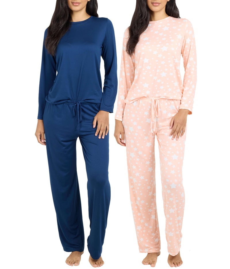 Real Essentials 2 Pack Womens Pajama Set Choose from Short Sleeve with Pocket or Long Sleeve without Pocket