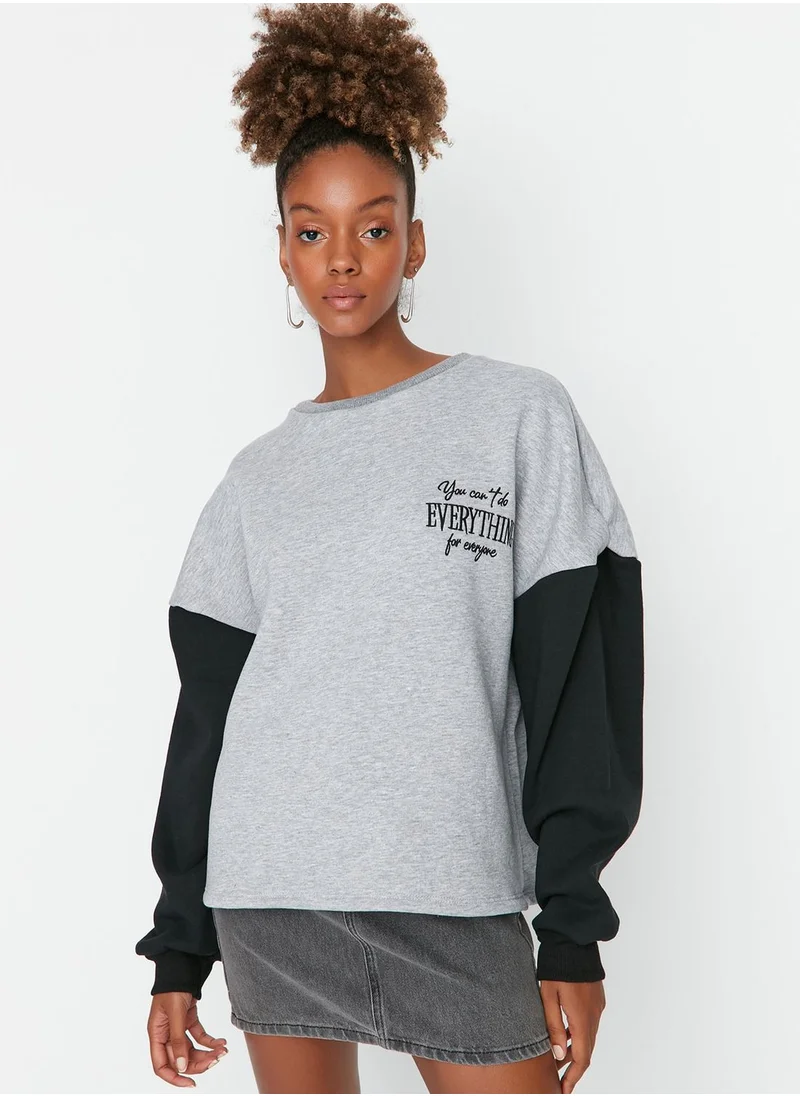 trendyol Slogan Crew Neck Sweatshirt