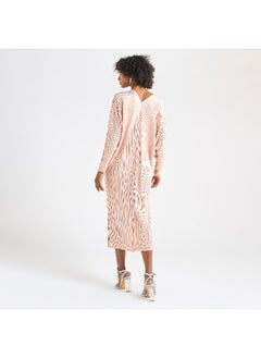 FAV All-Over Pleated V-neck Dress with Extendable Sleeves  - Image 3