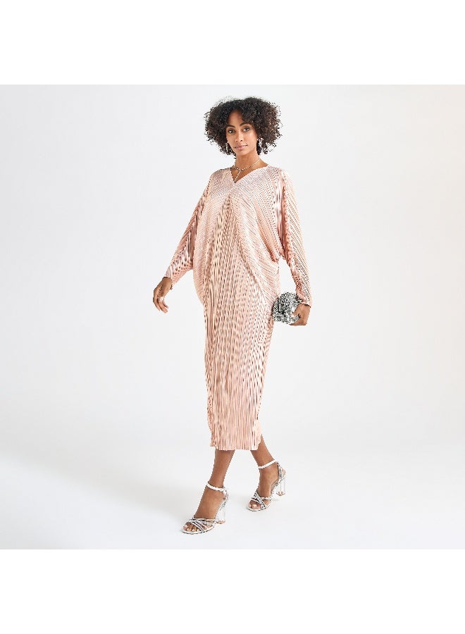 Splash FAV All-Over Pleated V-neck Dress with Extendable Sleeves  - Image 1
