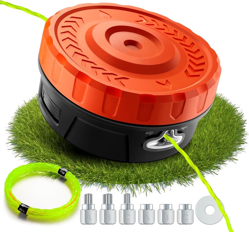 رأس أداة قطع الأعشاب ، رأس أداة قطع عالمي متوافق مع Echo Speed Feed 400، Ego، Ryobi، Dewalt، Stihl، رأس بديل لأداة قطع الخيوط مع خيط قطع بط��ل 16 قدم وقطر 0.095 بوصة، 6 محولات، نظام بسيط للنقر والانطلاق - Image 1