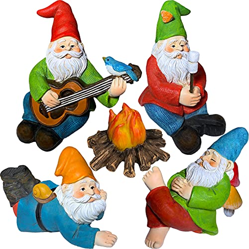 Mood Lab Miniature Garden Gnomes - Camping Gnome Kit of 5 pcs - Figurines & Accessories Set - Outdoor or House Decor - Image 1