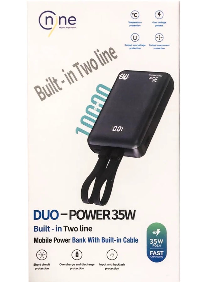 Nine DUO Power Bank 10000 mAh 35W, Fast Charging, Built-In Two Line - Black - Image 2