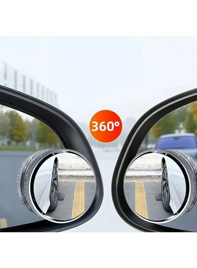 2 قطعة مرآة النقطة العمياء للسيارة السوداء 360 درجة واسعة الزاوية قابلة للتعديل محدبة الرؤية الخلفية - Image 3