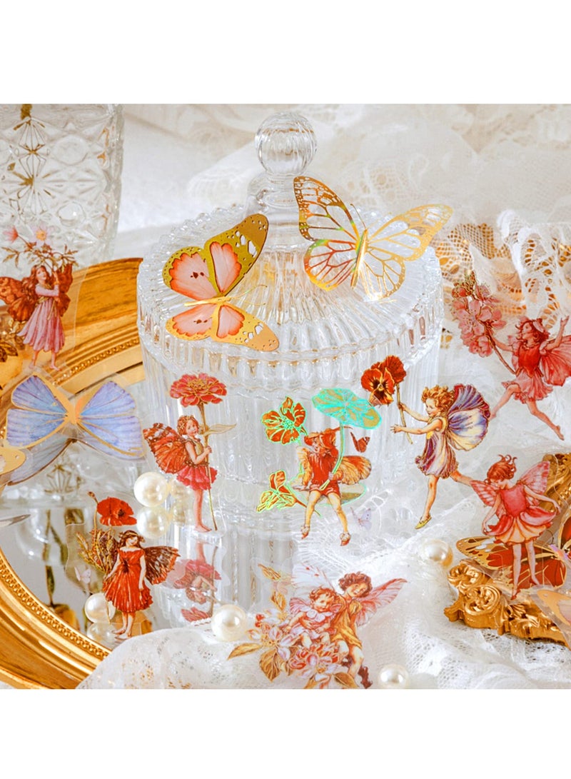 Bronzing Holographic Sticker Set, Gold Foil Transparent Color Waterproof Vintage Sticker, Fairy Butterfly Flower Pattern for Scrapbook Diary Laptop Water Bottle Decoration 4 Themes, 120 Sheets - Image 4