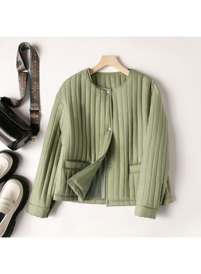 XINYANG Women's Winter Lightweight Short Padded Jacket With Round Neck, Loose Fit Vertical Striped Warm Coat - Image 3