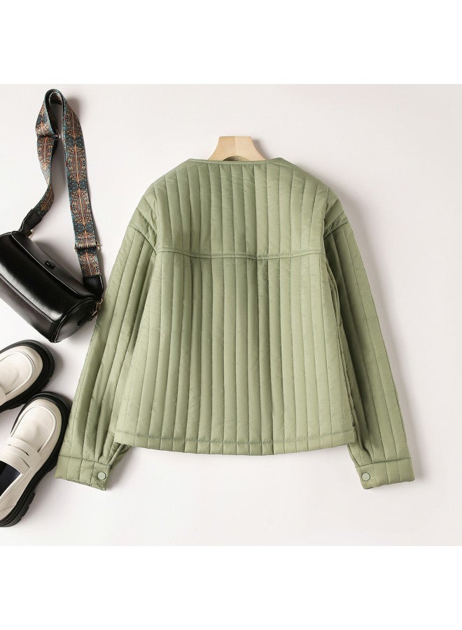 XINYANG Women's Winter Lightweight Short Padded Jacket With Round Neck, Loose Fit Vertical Striped Warm Coat - Image 4