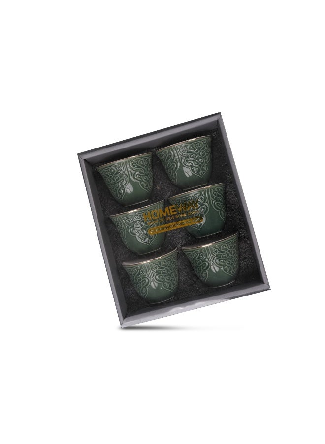 Homeway New Bone China Colour Cawa Cup 6 PCS Set, Elegant Arabic Coffee & Tea Serving Cups, Premium Beverage Tableware, HW3916 - Image 1