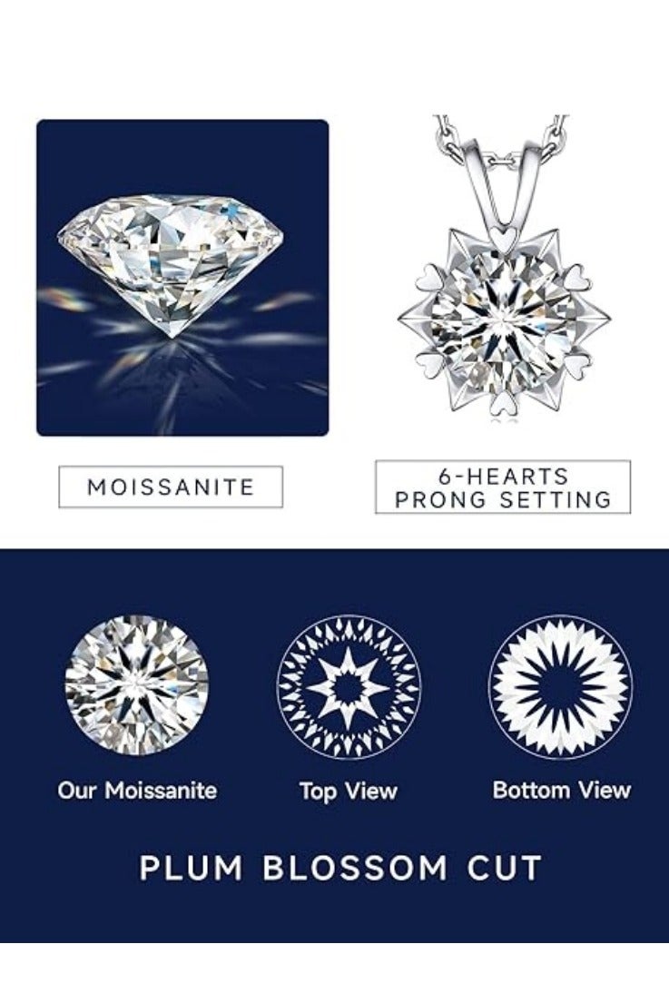 Akali Women's Moissanite Necklace, 2 Carat Lab-Created Diamond Necklace, 925 Sterling Silver Plated with 18K White Gold, Single Pendant Jewelry - Image 4
