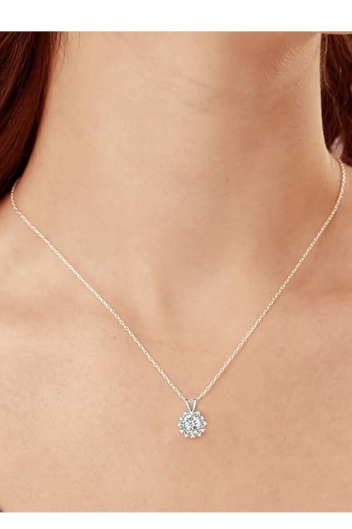 Akali Women's Moissanite Necklace, 2 Carat Lab-Created Diamond Necklace, 925 Sterling Silver Plated with 18K White Gold, Single Pendant Jewelry - Image 2