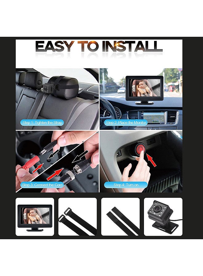Generic Baby Car Monitor 720P Monitor Camera for Baby Rear Facing Seat 4.3 Inch Car Seat Mirror Display 150° Wide View Night Vision Baby Car Mirror Camera Easy Installation  - Image 2