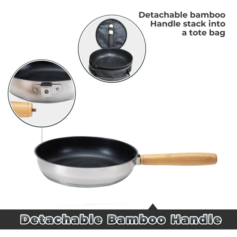KingCamp 8" Frying Pan Skillet 304 Stainless Steel Nonstick Cookware, Detachable Bamboo Handle with Tote Bag - Use On Open Flame, Charcoal, Wood, Stove or Induction Cooker - Image 5