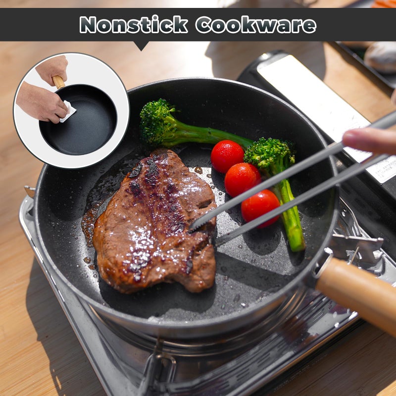 KingCamp 8" Frying Pan Skillet 304 Stainless Steel Nonstick Cookware, Detachable Bamboo Handle with Tote Bag - Use On Open Flame, Charcoal, Wood, Stove or Induction Cooker - Image 4