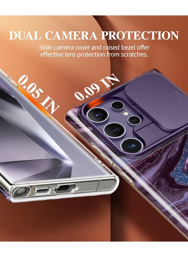 GVIEWIN GVIEWIN for Samsung Galaxy S24 Ultra Case with Slide Camera Cover+Screen Protector, [Military Grade Shockproof] Marble Protective Slim & Tough Phone Case for S24 Ultra 6.8"(Quicksand/Purple)  - Image 2