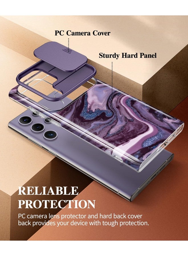 GVIEWIN GVIEWIN for Samsung Galaxy S24 Ultra Case with Slide Camera Cover+Screen Protector, [Military Grade Shockproof] Marble Protective Slim & Tough Phone Case for S24 Ultra 6.8"(Quicksand/Purple)  - Image 4