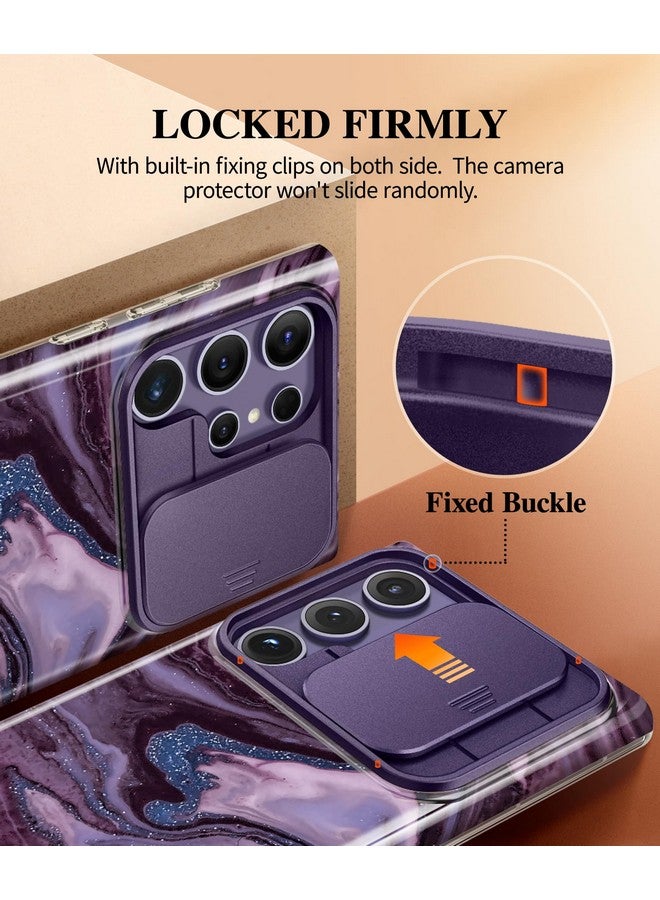 GVIEWIN GVIEWIN for Samsung Galaxy S24 Ultra Case with Slide Camera Cover+Screen Protector, [Military Grade Shockproof] Marble Protective Slim & Tough Phone Case for S24 Ultra 6.8"(Quicksand/Purple)  - Image 3