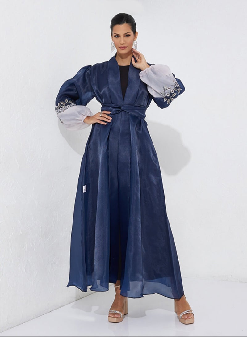 Rosette Abaya Navy Organza Stones - Image 1