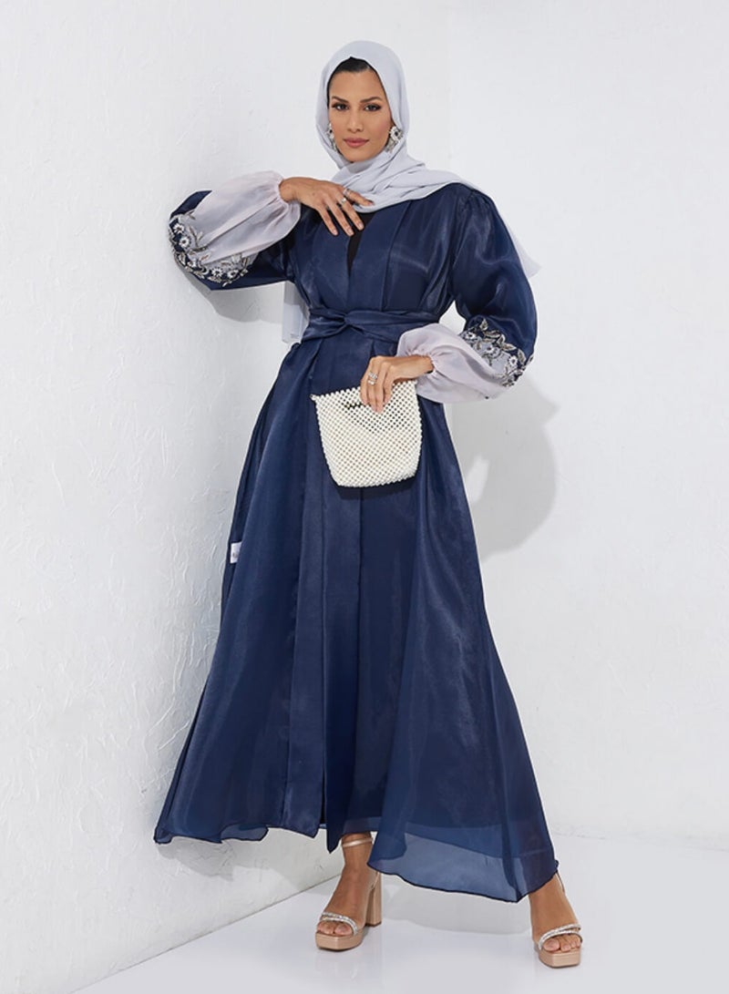Rosette Abaya Navy Organza Stones - Image 4