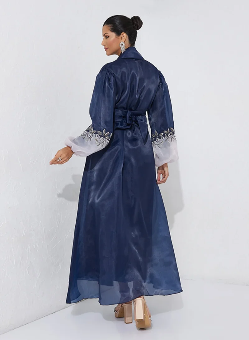 Rosette Abaya Navy Organza Stones