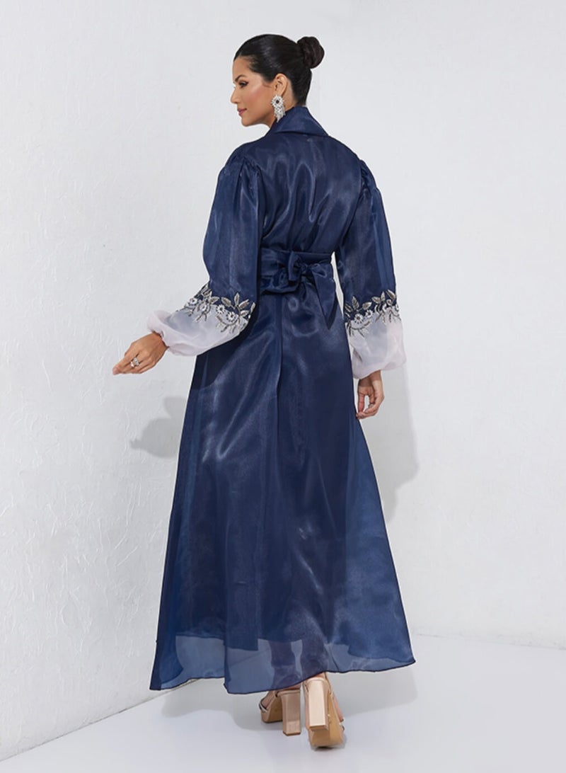 Rosette Abaya Navy Organza Stones - Image 3