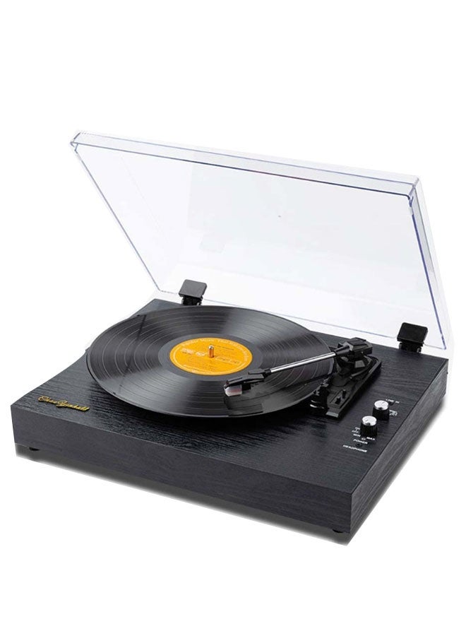 مشغل أقراص فينيل، مشغل أقراص بتقنية البلوتوث، مع مكبرات صوت ستيريو مدمجة - قرص دوار بسرعة 3 سرعات باللون الأسود - Image 1