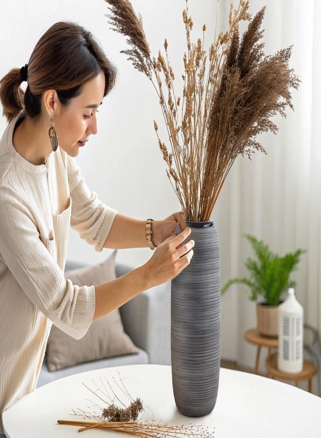 ألما مزهرية أرضية سوداء طويلة من ألما لنبات البامباس، مزهرية أرضية رمادية كبيرة جدًا مقاس 18 بوصة لتزيين المنزل، مزهريات زهور سيراميك كبيرة وفريدة من نوعها لأرضية غرفة المعيشة، والمدفأة، وتزيين رف الموقد - Image 3