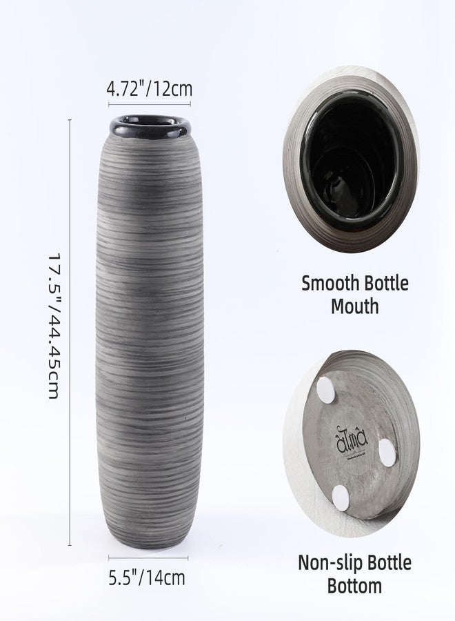 ألما مزهرية أرضية سوداء طويلة من ألما لنبات البامباس، مزهرية أرضية رمادية كبيرة جدًا مقاس 18 بوصة لتزيين المنزل، مزهريات زهور سيراميك كبيرة وفريدة من نوعها لأرضية غرفة المعيشة، والمدفأة، وتزيين رف الموقد - Image 4