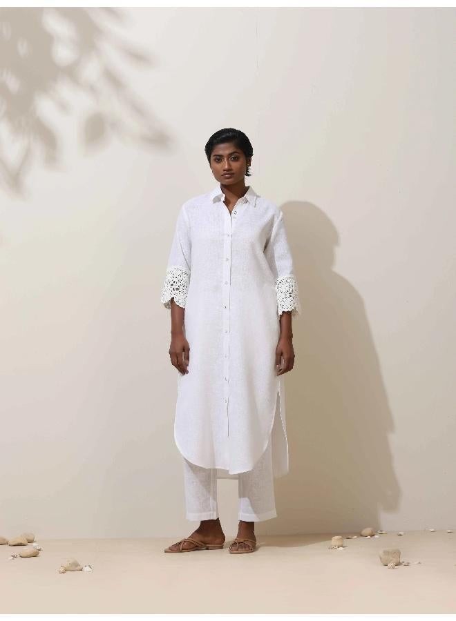 trueBrowns Luna White Crochet Natural Cotton Kurta Pant Set - Image 2