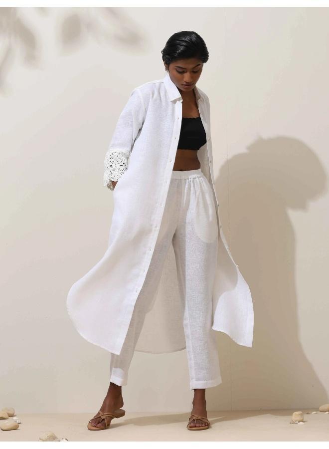 trueBrowns Luna White Crochet Natural Cotton Kurta Pant Set - Image 1