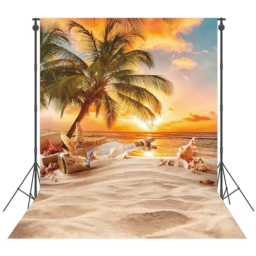 Msocio 6X8ft Polyester Summer Beach Seaside Sunset Backdrop Tropical Hawaiian Ocean Palm Tree Photography Background for Aloha Luau Party Decoration Supplies Banner Photo Booth Props - Image 1