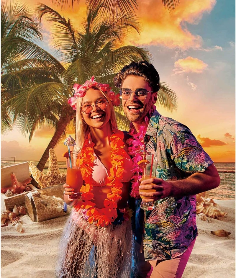 Msocio 6X8ft Polyester Summer Beach Seaside Sunset Backdrop Tropical Hawaiian Ocean Palm Tree Photography Background for Aloha Luau Party Decoration Supplies Banner Photo Booth Props - Image 3