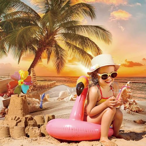 Msocio 6X8ft Polyester Summer Beach Seaside Sunset Backdrop Tropical Hawaiian Ocean Palm Tree Photography Background for Aloha Luau Party Decoration Supplies Banner Photo Booth Props - Image 4