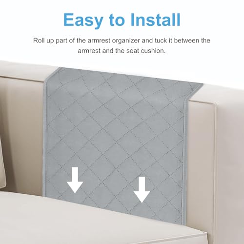 AUVCAS Sofa Armrest Organizer Non-Slip Arm Chair Bedside Storage Caddy Organizer Armchair Caddy for Recliner Couch Remote Holder with 5 Pockets for Cell Phone TV Remote Control Magazines(Grey) - Image 4