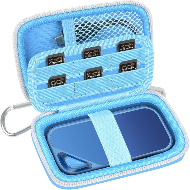 PAIYULE SSD Case for SanDisk Extreme Portable SSD & Extreme PRO, Hard Shell Protective Storage Bag with Carabiner, Fits 1TB 2TB 4TB 8TB External Solid State Drive for Business Travel (Lightblue) - Image 1