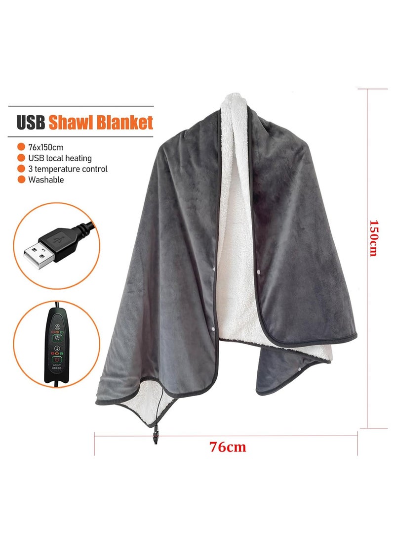 General - USB Heated Warm Shawl Cordless Heated Blanket Shawl Battery Operated Soft and Comfortable Heated Blanket Heated Throw Electric Lap Blanket Pillow with 3 Heat Settings Holiday Warm Gift - Image 1