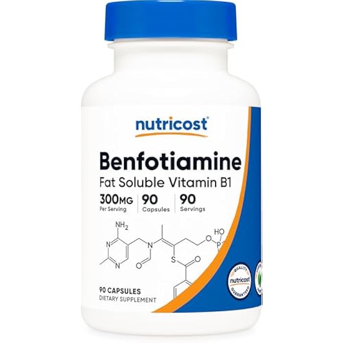 Nutricost Benfotiamine 300mg, 90 Capsules - Gluten Free, Non-GMO, and Vegetarian Friendly Fat Soluble Vitamin B1 - Image 1