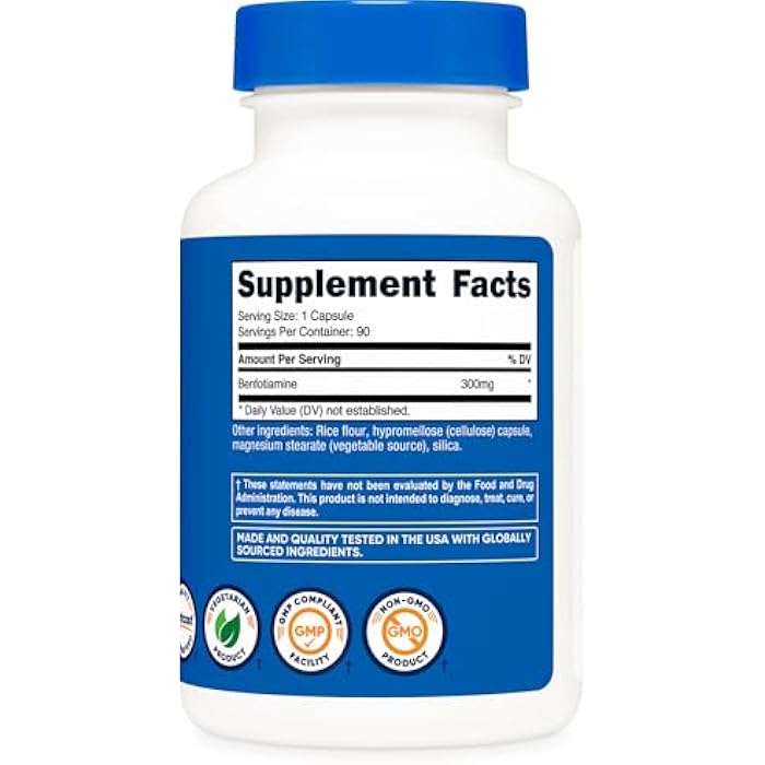 Nutricost Benfotiamine 300mg, 90 Capsules - Gluten Free, Non-GMO, and Vegetarian Friendly Fat Soluble Vitamin B1 - Image 5