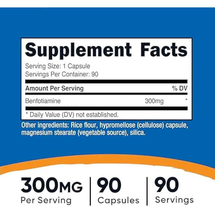 Nutricost Benfotiamine 300mg, 90 Capsules - Gluten Free, Non-GMO, and Vegetarian Friendly Fat Soluble Vitamin B1 - Image 2