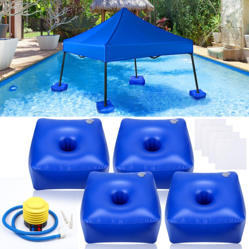 Simgoing 5 Pcs Water Float Kit for Canopy Including 4 Pcs PVC Floats 18x18x10 and Hand Air Pump for Pool Lake Beach Canopy Not IncludedBlue - Image 2