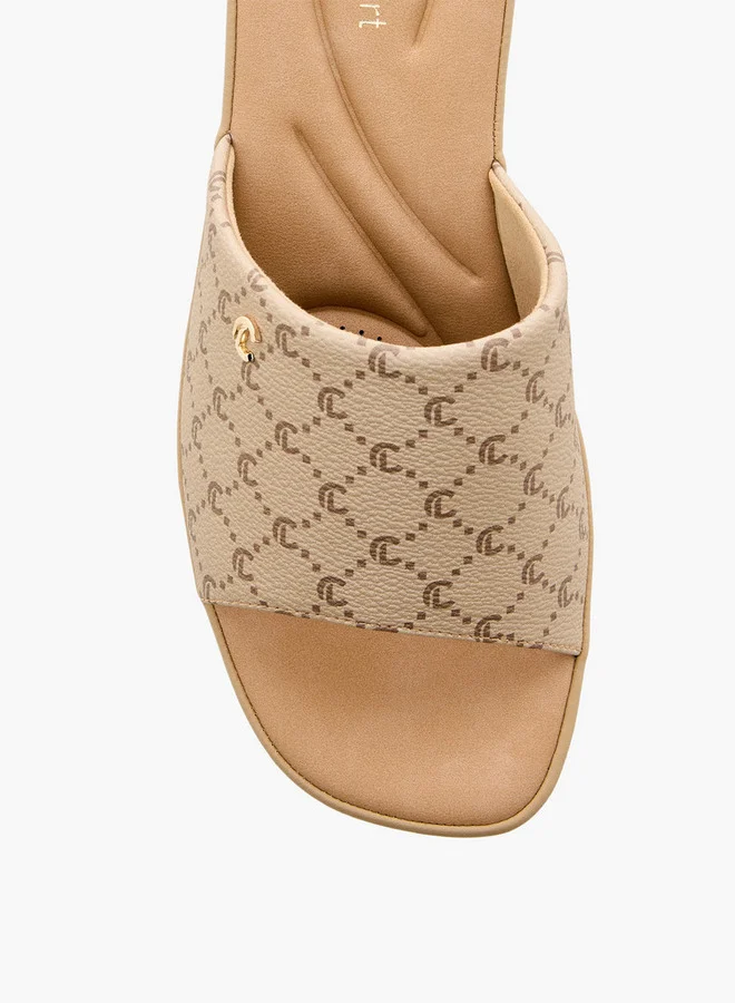 Le Confort Women's Monogram Slip-On Sandals with Wedge Heels