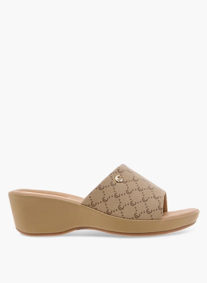 Le Confort Women's Monogram Slip-On Sandals with Wedge Heels